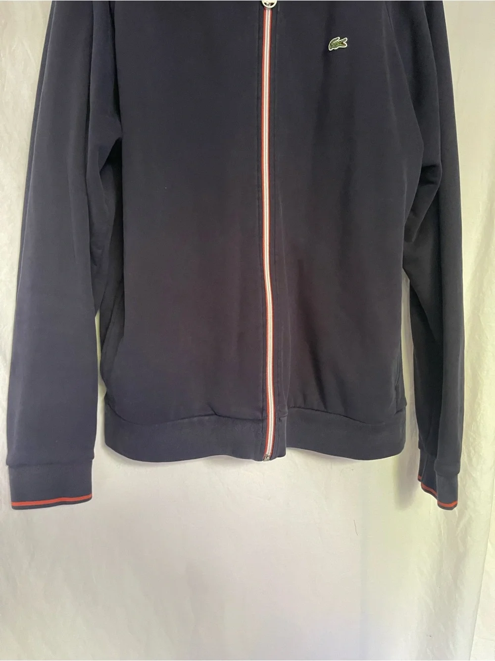 Vintage Lacoste Full Zip Track Jacket Size L Contrast Ribbed Collar tennis sport